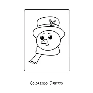 Desenho para colorir de rosto de boneco de neve kawaii com chapéu e cachecol