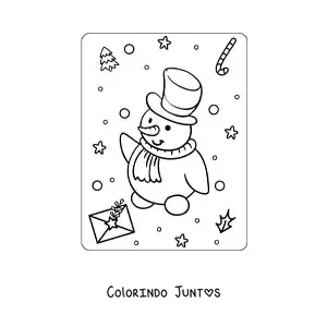 Desenho para colorir de boneco de neve de Natal kawaii