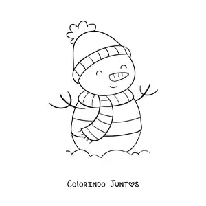Desenho para colorir de boneco de neve com roupa de inverno