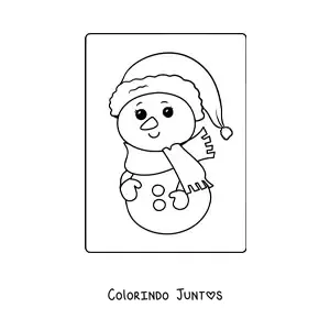 Desenho para colorir de boneco de neve kawaii com gorro