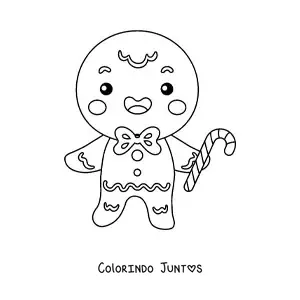 Desenho para colorir de homem de gengibre kawaii com bengala doce