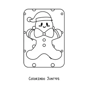 Desenho para colorir de homem de gengibre kawaii com gorro de Natal
