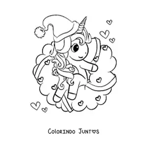 Desenho para colorir de guirlanda de Natal kawaii com unicórnio