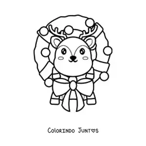 Desenho para colorir de guirlanda de Natal com rena kawaii