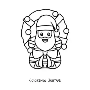 Desenho para colorir de guirlanda de Natal com Papai Noel kawaii