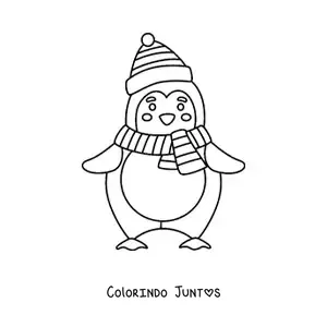 Desenho para colorir de pinguim kawaii com gorro de Natal