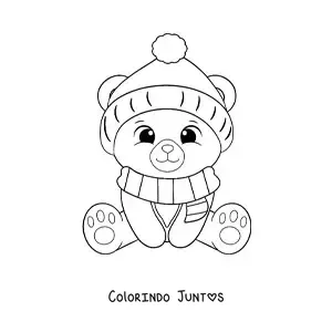 Desenho para colorir de urso de Natal kawaii