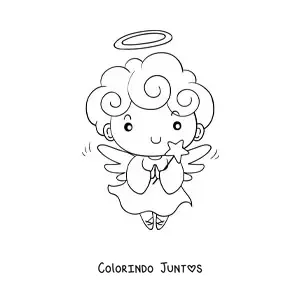 Desenho para colorir de anjinho de Natal com estrela