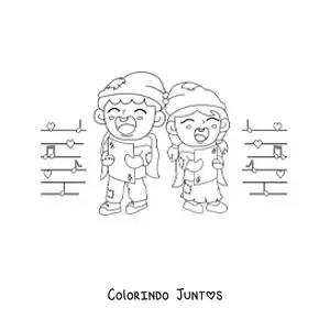 Desenho para colorir de crianças pobres cantando canções de Natal