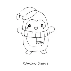 Desenho para colorir de pinguim de Natal animado