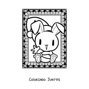 Desenho para colorir de coelhinho de Natal kawaii