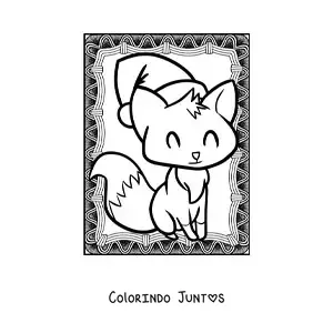 Desenho para colorir de raposa de Natal kawaii