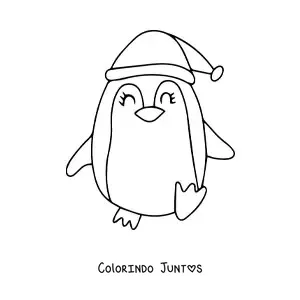 Desenho para colorir de pinguim de Natal caminhando