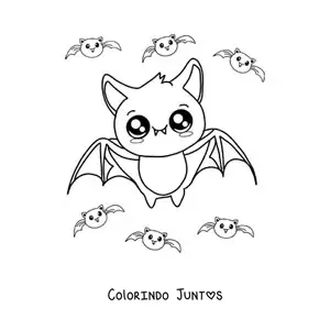 Desenho para colorir de morcego kawaii animado voando