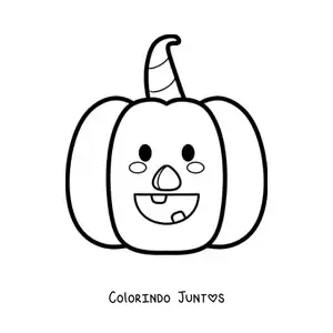Desenho para colorir de abóbora kawaii animada de Halloween fácil