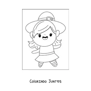 Desenho para colorir de menina fantasiada de bruxa fofa