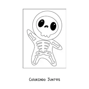 Desenho para colorir de menino fantasiado de esqueleto kawaii