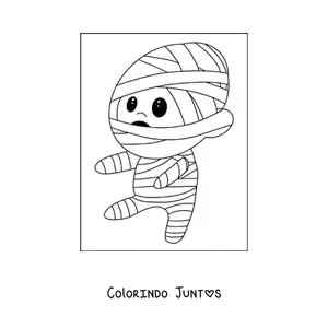 Desenho para colorir de menino fantasiado de múmia kawaii