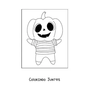Desenho para colorir de menino fantasiado de abóbora kawaii