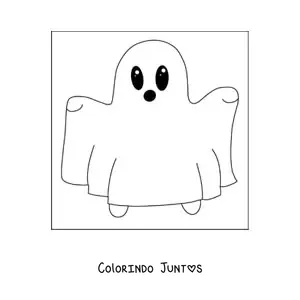 Desenho para colorir de menino fantasiado de fantasma kawaii