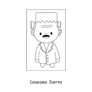 Desenho para colorir de menino fantasiado de Frankenstein kawaii