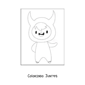 Desenho para colorir de menino fantasiado de diabo kawaii