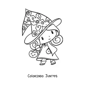 Desenho para colorir de bruxa kawaii