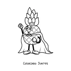 Desenho para colorir de um abacaxi animado com capa