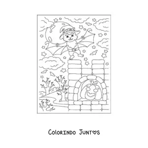 Desenho para colorir de gato fantasiado de morcego kawaii com abóbora de Halloween