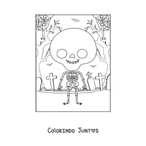 Desenho para colorir de esqueleto humano animado na noite de Halloween