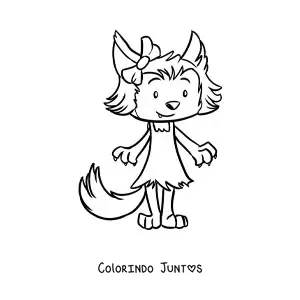 Desenho para colorir de mulher lobisomem kawaii