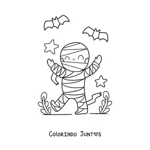 Desenho para colorir de múmia kawaii de Halloween
