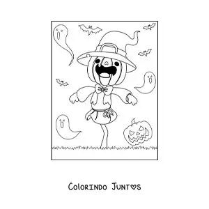 Desenho para colorir de espantalho de Halloween com fantasmas