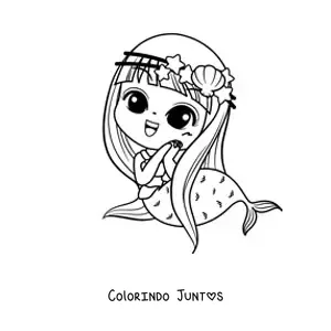 Desenho para colorir de sereia kawaii chibi