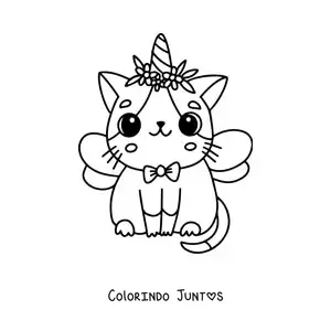 Desenho para colorir de gaticórnio kawaii com asas