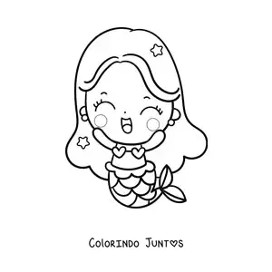 Desenho para colorir de sereia kawaii fácil