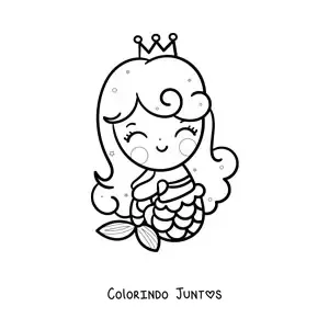 Desenho para colorir de sereia kawaii sentada