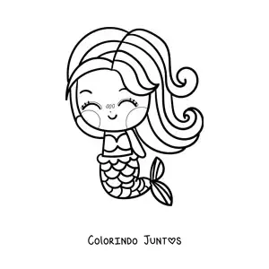 Desenho para colorir de sereia kawaii rindo