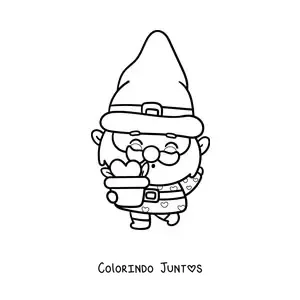 Desenho para colorir de gnomo kawaii com uma planta