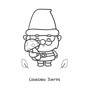 Desenho para colorir de gnomo kawaii com um cogumelo