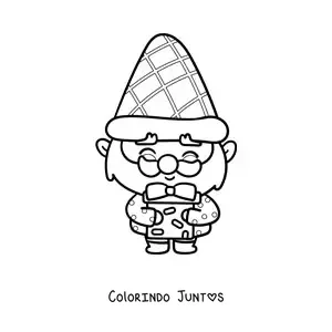 Desenho para colorir de gnomo kawaii com um presente