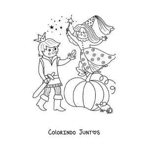 Desenho para colorir de fada madrinha e príncipe