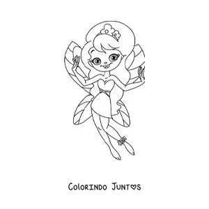 Desenho para colorir de fada simples feliz com flores