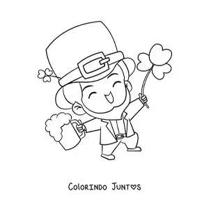 Desenho para colorir de duende irlandês da sorte com um trevo