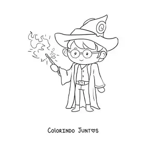 Desenho para colorir de mago animado com varinha