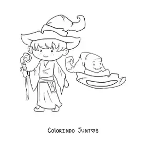 Desenho para colorir de mago animado com chapéu