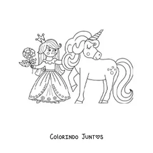 Desenho para colorir de princesa kawaii com unicórnio