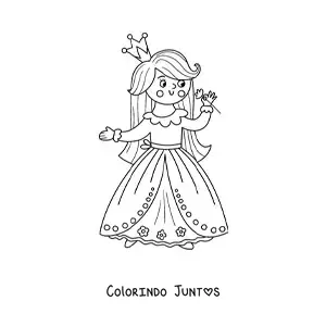 Desenho para colorir de princesa kawaii com uma rosa