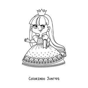 Desenho para colorir de princesa kawaii com livro
