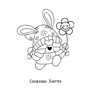 Desenho para colorir de gnomo de Páscoa engraçado com uma flor